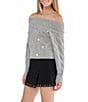 Stevie by Steve Madden Off-The-Shoulder Long Sleeve Embellished Cable Sweater - Image 3