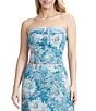 Steve Madden Stevie by Steve Madden Printed Brocade Lace Corset Strapless Top, Color:Blissful Blue - Image 1