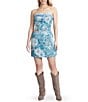 Steve Madden Stevie by Steve Madden Printed Brocade Lace Corset Strapless Top, Color:Blissful Blue - Image 4