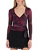 Stevie By Steve Madden Printed V-Neck Long Sleeve Tie Front Wrap Top - Image 1