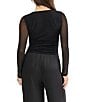 Stevie by Steve Madden Rhinestone Embellished Mesh Square Neck Long Sleeve Ruched Top - Image 2