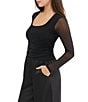 Stevie by Steve Madden Rhinestone Embellished Mesh Square Neck Long Sleeve Ruched Top - Image 3
