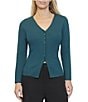 Steve Madden Stevie By Steve Madden Ribbed V-Neck Long Sleeve Button Front Flyaway Hem Cardigan, Color:Balsam - Image 1