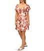 Steve Madden Stevie By Steve Madden Satin Floral Print Twist Front Puff Sleeve Open Tie Back Dress, Color:Peach Pink - Image 1