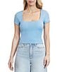 Steve Madden Stevie By Steve Madden Square Neck Cropped Short Sleeve Top, Color:Blissful Blue - Image 1