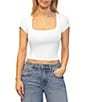 Steve Madden Stevie By Steve Madden Square Neck Cropped Short Sleeve Top, Color:Cloud Dancer - Image 1