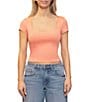 Steve Madden Stevie By Steve Madden Square Neck Cropped Short Sleeve Top, Color:Peach Pink - Image 1