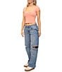 Steve Madden Stevie By Steve Madden Square Neck Cropped Short Sleeve Top, Color:Peach Pink - Image 3