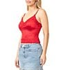 Steve Madden Stevie by Steve Madden Stretch Satin V-Neck Lace Trim Cami Top, Color:Lychee - Image 3