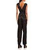 Color:Black - Image 2 - Grecian V-Neck Banded Waist Cutout Jumpsuit