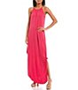 Color:Flamingo Pink - Image 1 - High Neck Knit Maxi Dress