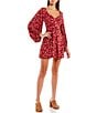 Color:Burgundy - Image 1 - Long Sleeve Floral Print Fit-And-Flare Dress