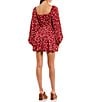 Color:Burgundy - Image 2 - Long Sleeve Floral Print Fit-And-Flare Dress