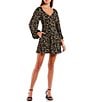 Color:Black - Image 1 - Long Sleeve Floral Print Fit-And-Flare Dress