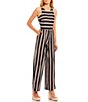 Color:Black/Brown - Image 1 - Scoop Neck Sleeveless Stripe Print Jumpsuit