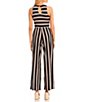 Color:Black/Brown - Image 2 - Scoop Neck Sleeveless Stripe Print Jumpsuit