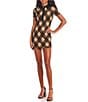 Color:Black/Brown/Tan - Image 1 - Short-Sleeve Argyle-Printed Bodycon Dress