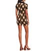 Color:Black/Brown/Tan - Image 2 - Short-Sleeve Argyle-Printed Bodycon Dress