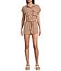Color:Khaki - Image 1 - Short Sleeve Solid Airflow Collared Romper