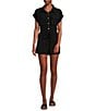 Color:Black - Image 1 - Short Sleeve Solid Airflow Collared Romper