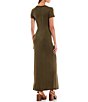 Color:Olive - Image 2 - Short Sleeve Twisted Waist Long Dress