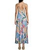 Color:Periwinkle/Red - Image 2 - V-Neck Center Seam Tropical Knit Maxi Dress