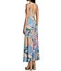 Color:Periwinkle/Red - Image 4 - V-Neck Center Seam Tropical Knit Maxi Dress