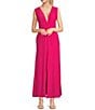 Color:Fuchsia/Purple - Image 1 - V-Neckline Sleeveless Smocked Waist Maxi Dress