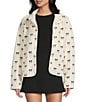 Stoosh Bonded Sherpa Embroidery Bow Print Jacket, Color:Cream/Black - Image 1