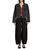 Stoosh Corduroy Collared Snap Front Flap Pocket Cropped Jacket, Color:Black - Image 3