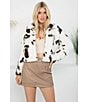 Stoosh Faux Fur Cow Print Jacket, Color:Brown/White - Image 5