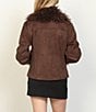 Stoosh Faux Suede & Fur Collared Long Sleeve Fitted Zip Front Jacket - Image 2