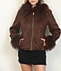 Stoosh Faux Suede & Fur Collared Long Sleeve Fitted Zip Front Jacket - Image 4