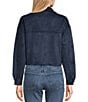 Stoosh Faux Suede Collared Zip Front Flap Pocket Cropped Jacket, Color:Dark Navy - Image 2