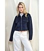 Stoosh Faux Suede Collared Zip Front Flap Pocket Cropped Jacket, Color:Dark Navy - Image 6