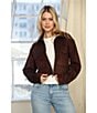 Stoosh Faux Suede Collared Zip Front Flap Pocket Cropped Jacket, Color:Hot Fudge - Image 6
