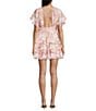 Storia Floral Patch Print Deep V-Neck Flutter Sleeve Open Back Tiered Ruffle Dress, Color:Pink Multi - Image 2
