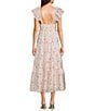 Storia Floral Print Deep V-Neck Tie Front Flutter Sleeve Tiered Maxi Dress, Color:Pink Rose - Image 2