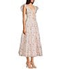 Storia Floral Print Deep V-Neck Tie Front Flutter Sleeve Tiered Maxi Dress, Color:Pink Rose - Image 3