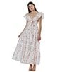 Storia Floral Print Deep V-Neck Tie Front Flutter Sleeve Tiered Maxi Dress, Color:Pink Rose - Image 5