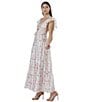 Storia Floral Print Deep V-Neck Tie Front Flutter Sleeve Tiered Maxi Dress, Color:Pink Rose - Image 7
