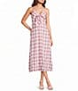 Storia Gingham Check Tie & Button Front Midi Dress - Image 1