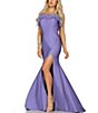 Color:Lilac - Image 1 - Strapless Feather Trim Front Slit Slim Gown
