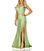 Color:Avocado - Image 1 - Strapless V-Neck Wrap Front Slit Gown