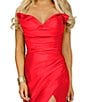 Color:Red - Image 3 - Strapless V-Neck Wrap Front Slit Gown