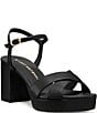 Stuart Weitzman Dayna 80 Leather Ankle Strap Platform Block Heel Sandals - Image 1