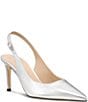 Stuart Weitzman Stuart Power 75 Metallic Leather Slingback Pointed Toe Pumps - Image 1
