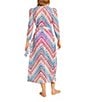 Color:Multi - Image 2 - AQUALACE™ Rainbow Chevron Stripe Lace Puff Sleeve Belted Caftan Swim Cover-Up Dress