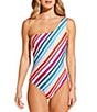 Color:Multi - Image 1 - Sculpting One Shoulder Striped One Piece Swimsuit