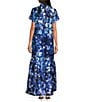 Sugarlips Abay Floral Dime Organza Mock Neck Bow Back Short Sleeve Maxi Dress, Color:Blue White - Image 2